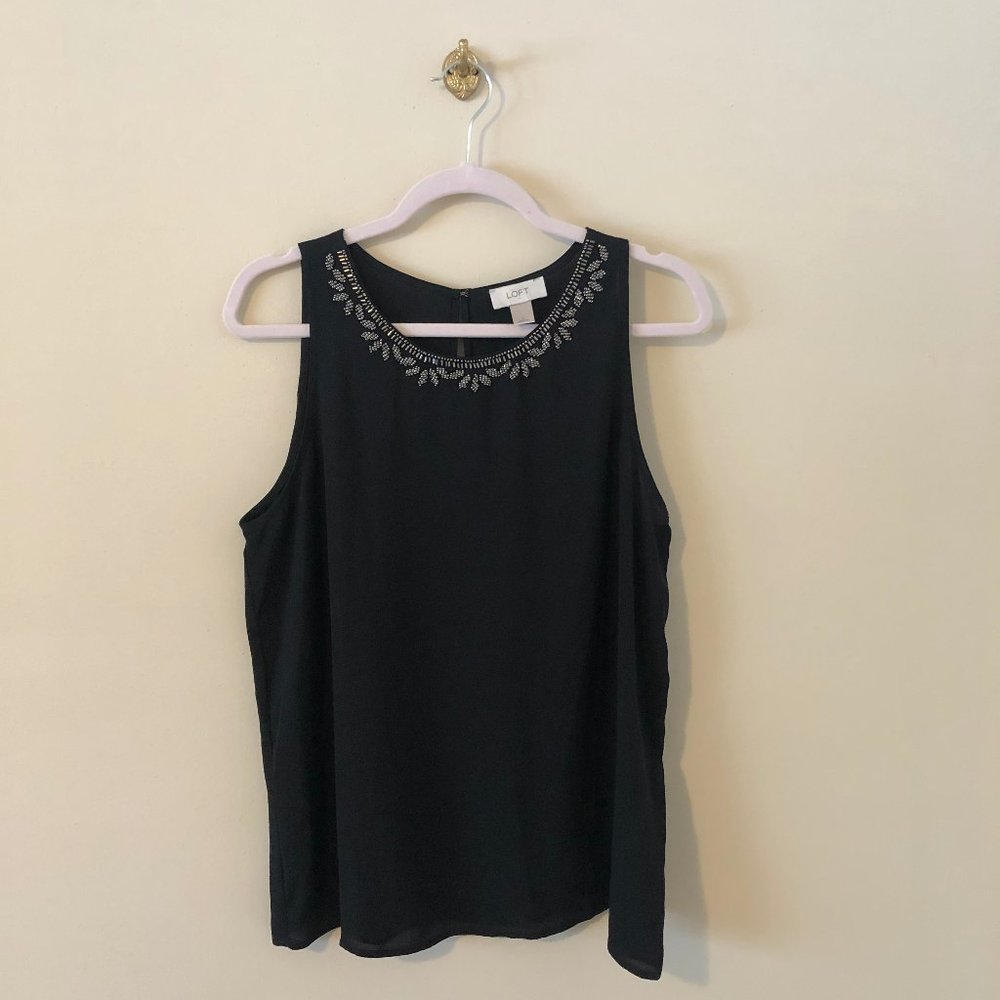 Loft blouse with beaded neckline